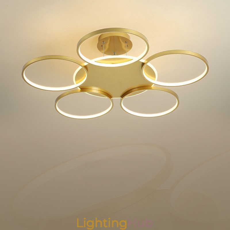 Gold Modern Contemporary Nordic Style Circle Ceiling Chandelier with Remote Control Also Can Be Used As Wall Light