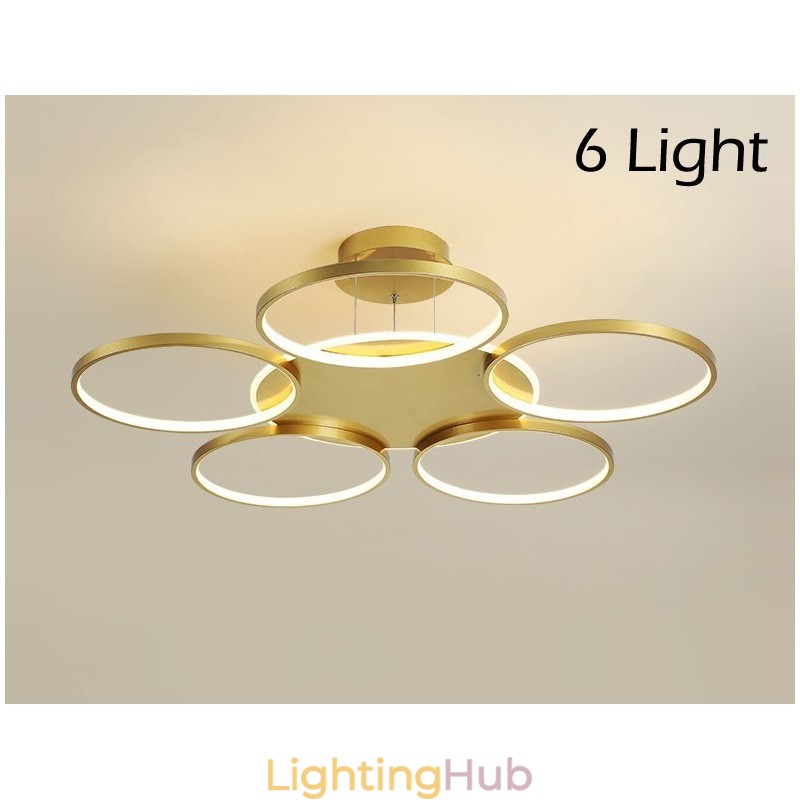Gold Modern Contemporary Nordic Style Circle Ceiling Chandelier with Remote Control Also Can Be Used As Wall Light