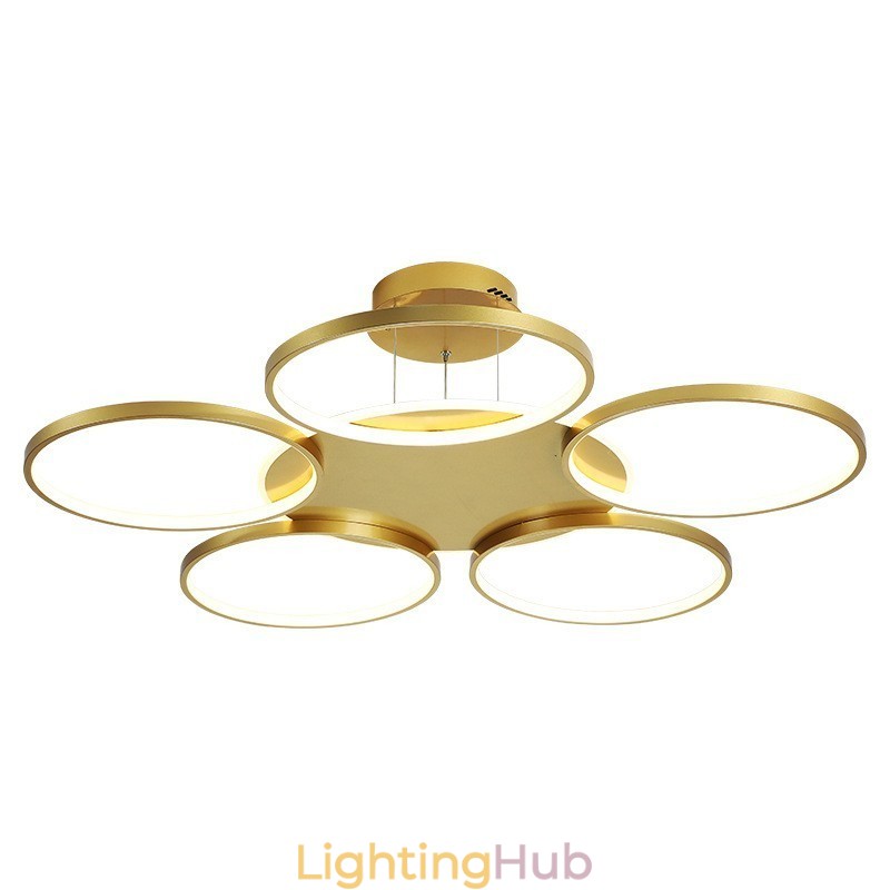 Gold Modern Contemporary Nordic Style Circle Ceiling Chandelier with Remote Control Also Can Be Used As Wall Light