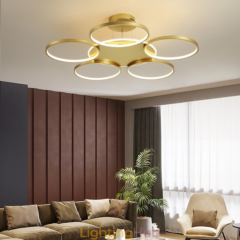 Gold Modern Contemporary Nordic Style Circle Ceiling Chandelier with Remote Control Also Can Be Used As Wall Light