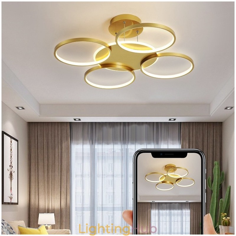 Gold Modern Contemporary Nordic Style Circle Ceiling Chandelier with Remote Control Also Can Be Used As Wall Light