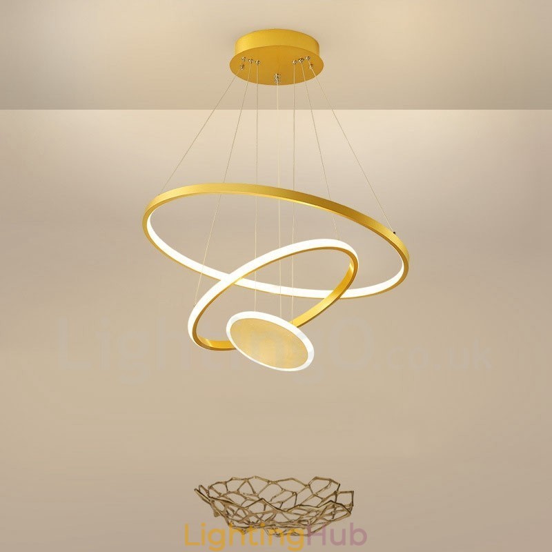 Three Circles Modern Design Three Rings Gold Pendant Light with Remote Control