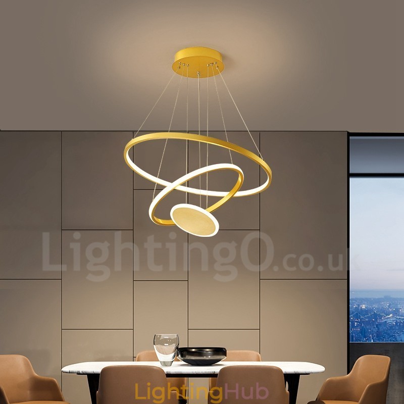 Three Circles Modern Design Three Rings Gold Pendant Light with Remote Control