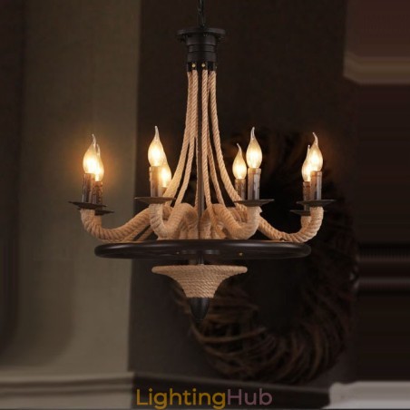 8 Light Candle Industrial Style Hemp Rope Pendant Chandelier Light 8 Light Candle Industrial Style Hemp Rope Pendant Chandelier Light
