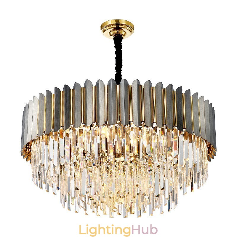 Luxury Postmodern Black and Gold Round K9 Crystal Pendant Chandelier Exhibition Hall