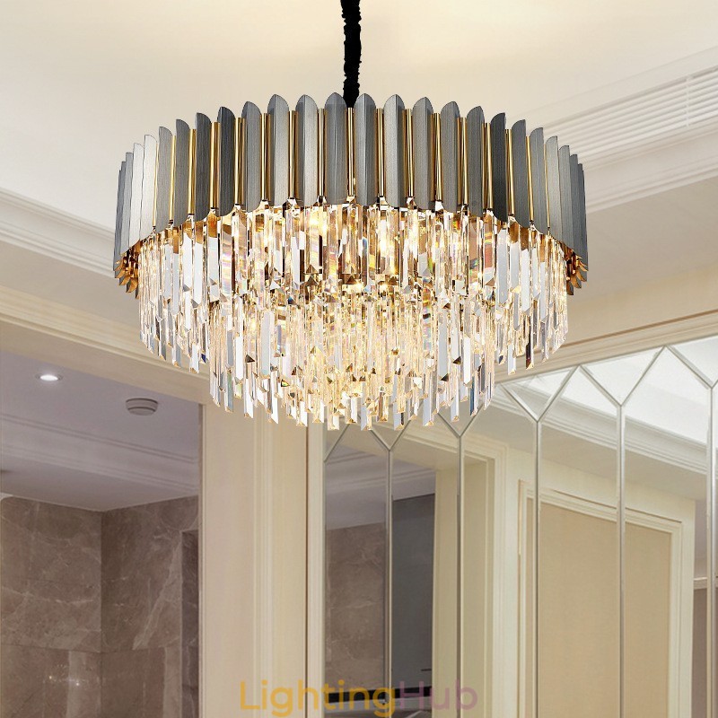 Luxury Postmodern Black and Gold Round K9 Crystal Pendant Chandelier Exhibition Hall