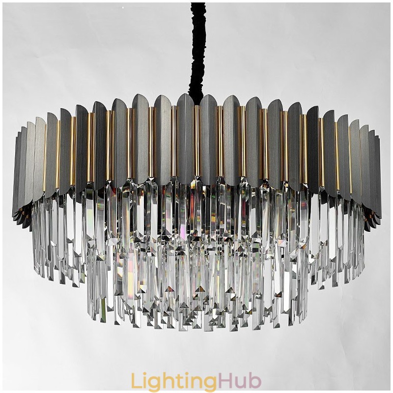 Luxury Postmodern Black and Gold Round K9 Crystal Pendant Chandelier Exhibition Hall