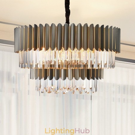 Two Tiers Luxury Postmodern Black and Gold Round K9 Crystal Pendant Chandelier Two Tiers Luxury Postmodern Black and Gold Round K9 Crystal Pendant Chandelier
