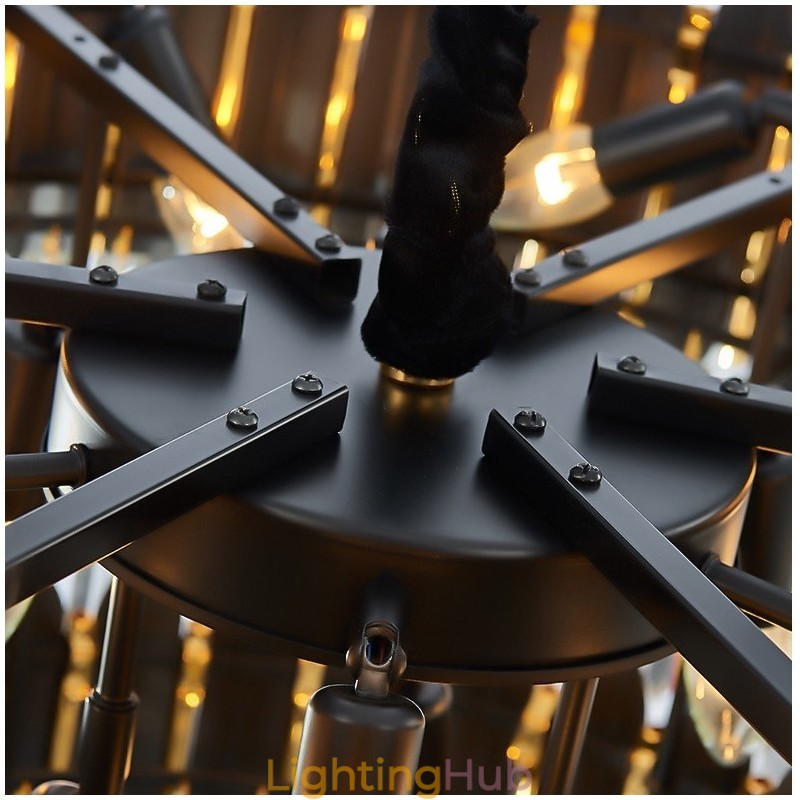 Two Tiers Luxury Postmodern Black and Gold Round K9 Crystal Pendant Chandelier