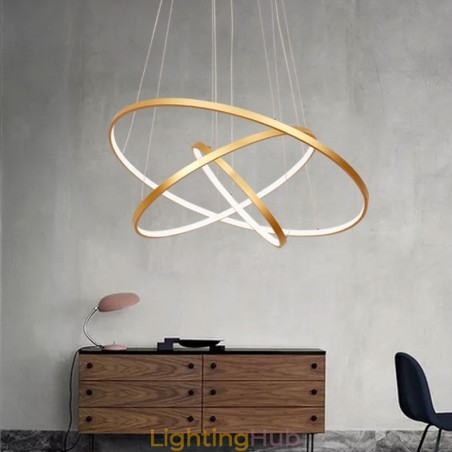 Dimmable Pendant Light with Remote Control Gold Modern Design Three Rings Dimmable Pendant Light with Remote Control Gold Modern Design Three Rings