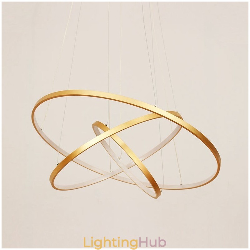 Dimmable Pendant Light with Remote Control Gold Modern Design Three Rings