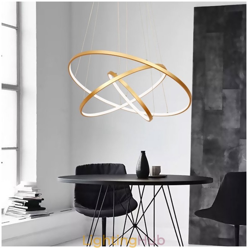 Dimmable Pendant Light with Remote Control Gold Modern Design Three Rings