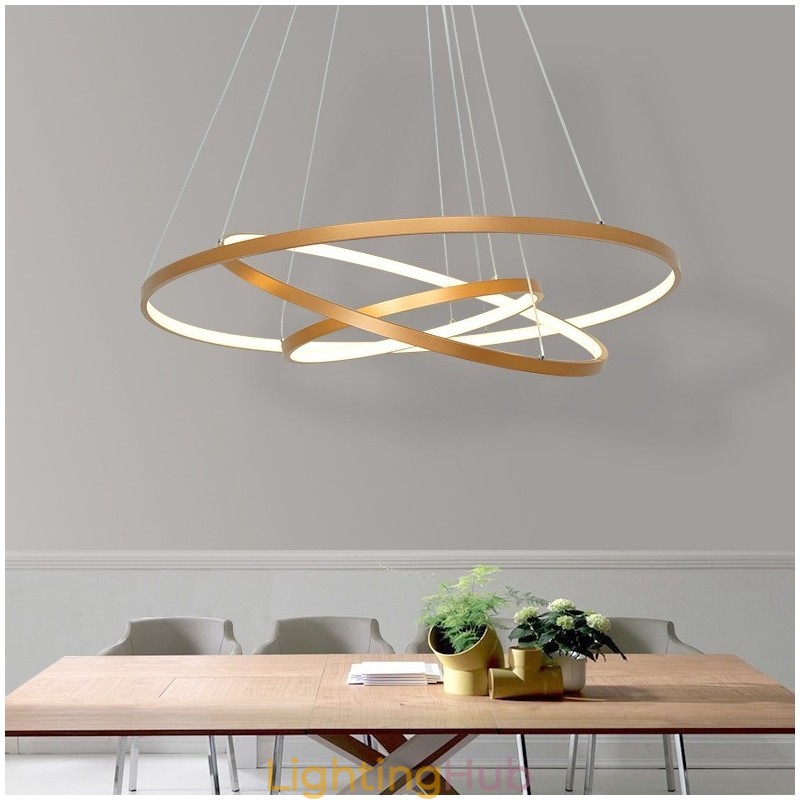 Dimmable Pendant Light with Remote Control Gold Modern Design Three Rings