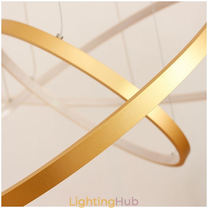 Dimmable Pendant Light with Remote Control Gold Modern Design Three Rings