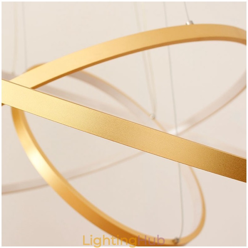 Dimmable Pendant Light with Remote Control Gold Modern Design Three Rings