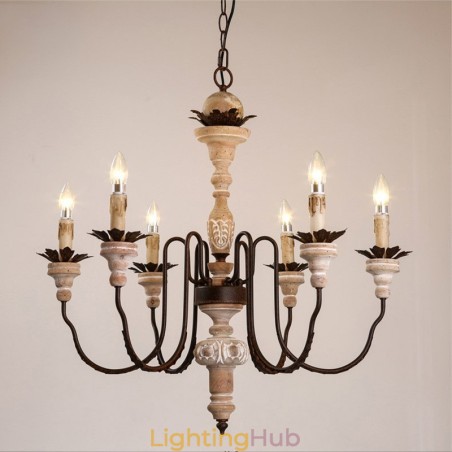 Country Vintage Wooden 6 Light Chandelier Light Country Vintage Wooden 6 Light Chandelier Light