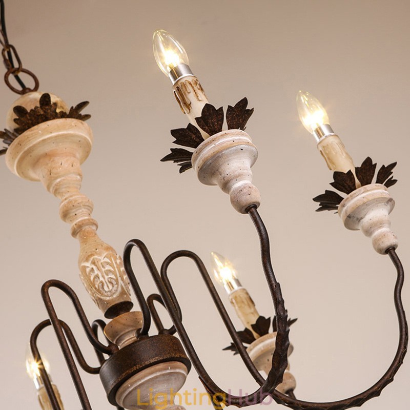 Country Vintage Wooden 6 Light Chandelier Light