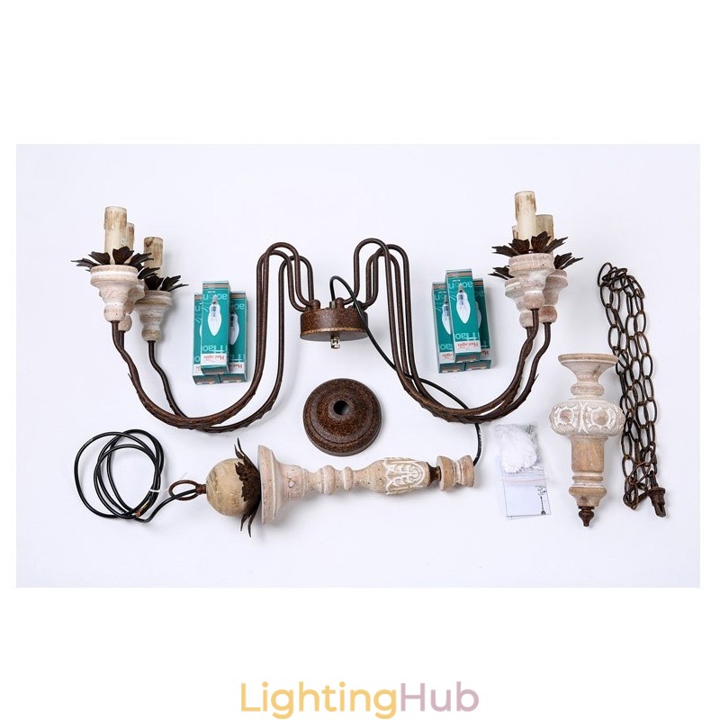 Country Vintage Wooden 6 Light Chandelier Light