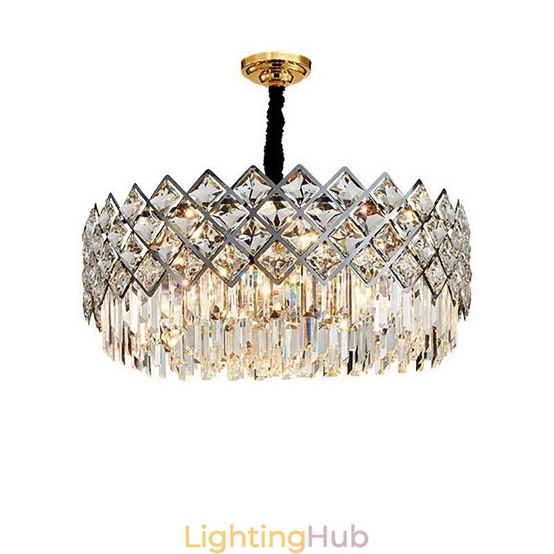 Luxury Postmodern Silver Round K9 Crystal Pendant Chandelier