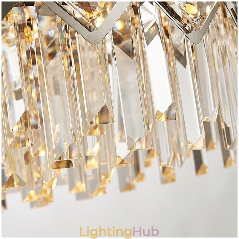 Two Tiers Luxury Postmodern Black and Gold Round K9 Crystal Pendant Chandelier