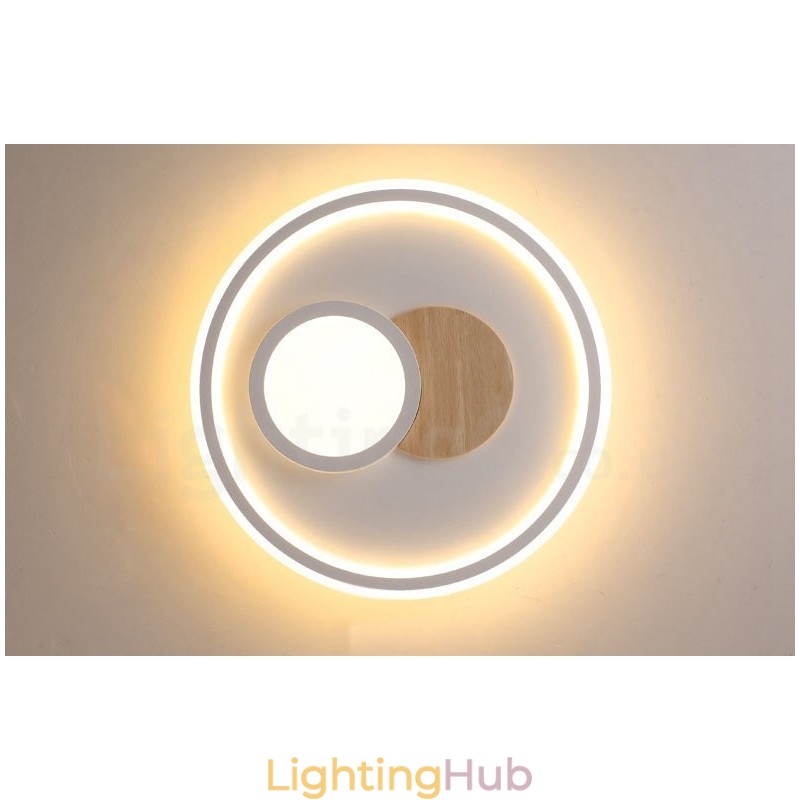 Wood Dimmable Modern Contemporary Nordic Style Flush Mount Round Ceiling Lights with Remote Control Also Can Be Used As Wall Light
