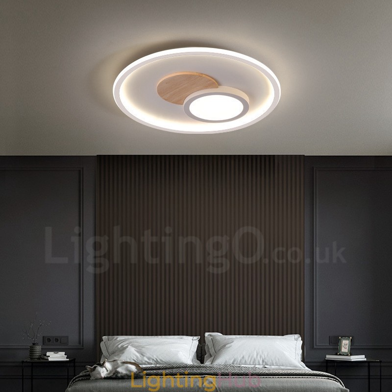 Wood Dimmable Modern Contemporary Nordic Style Flush Mount Round Ceiling Lights with Remote Control Also Can Be Used As Wall Light
