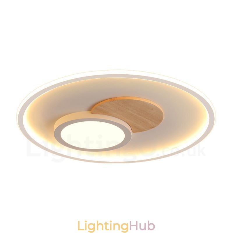 Wood Dimmable Modern Contemporary Nordic Style Flush Mount Round Ceiling Lights with Remote Control Also Can Be Used As Wall Light