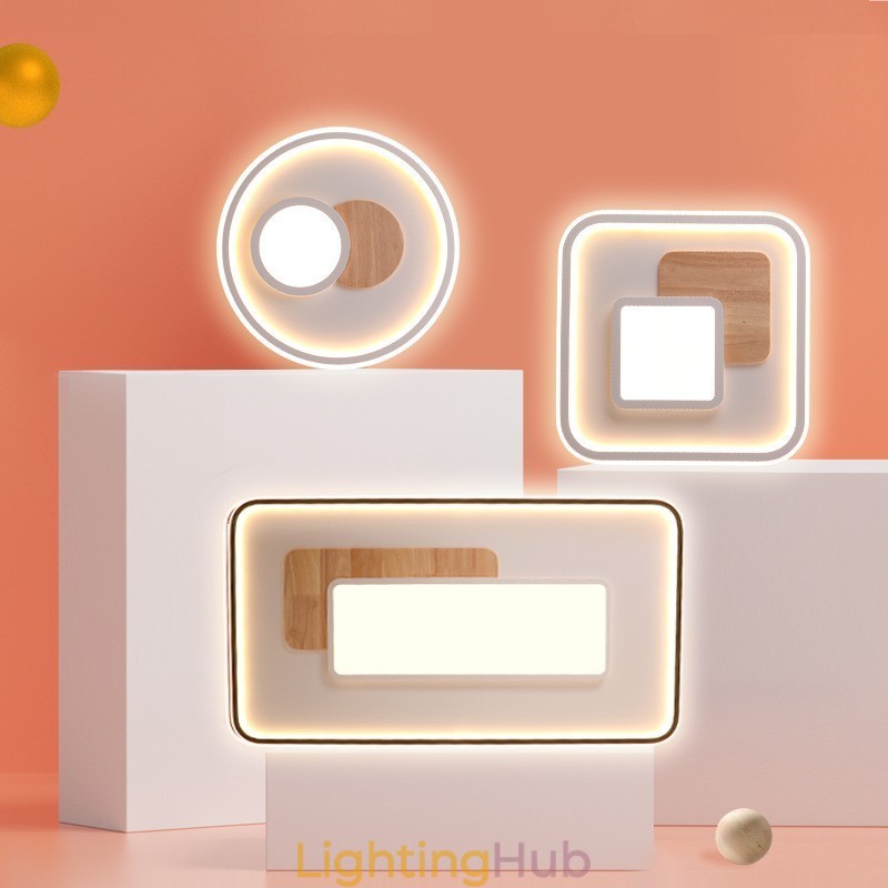 Wood Dimmable Modern Contemporary Nordic Style Square Flush Mount Ceiling Lights with Remote Control Also Can Be Used As Wall Light
