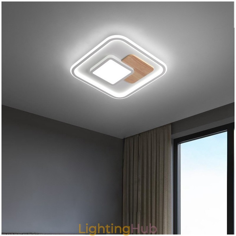 Wood Dimmable Modern Contemporary Nordic Style Square Flush Mount Ceiling Lights with Remote Control Also Can Be Used As Wall Light