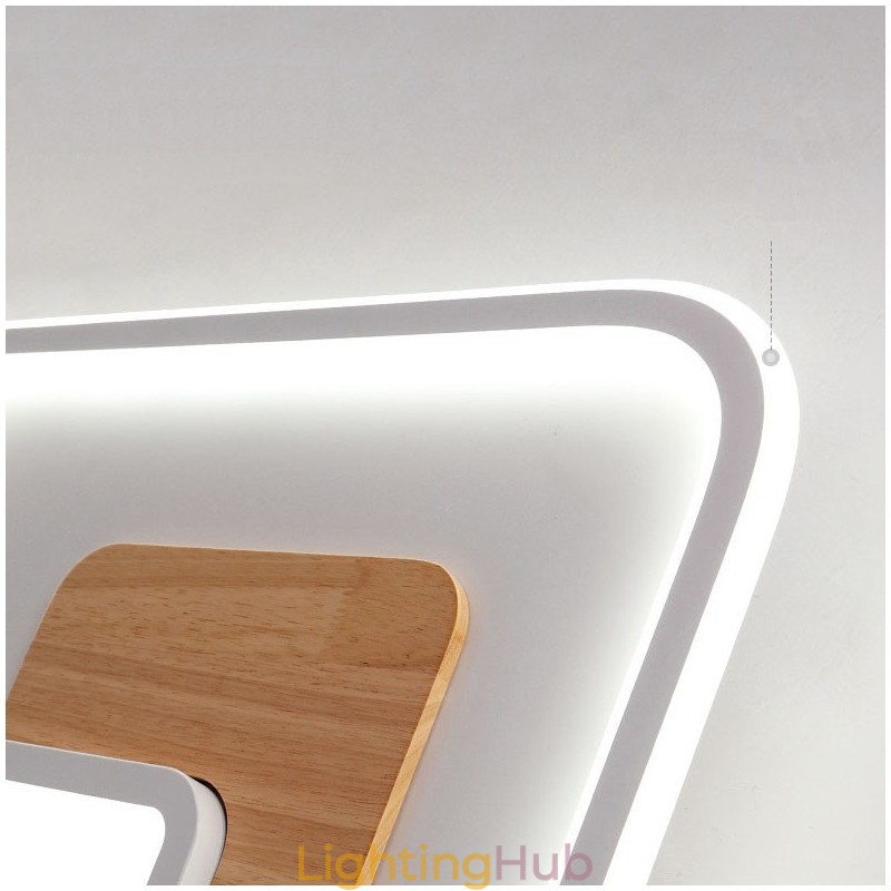 Wood Dimmable Modern Contemporary Nordic Style Square Flush Mount Ceiling Lights with Remote Control Also Can Be Used As Wall Light