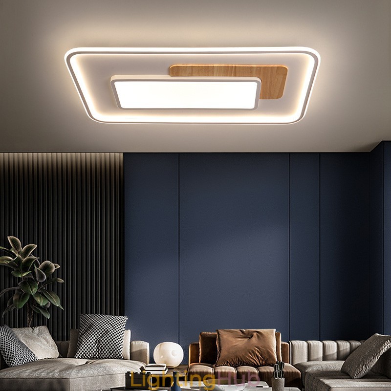 Wood Dimmable Modern Contemporary Nordic Style Rectangle Flush Mount Ceiling Lights with Remote Control Also Can Be Used As Wall Light