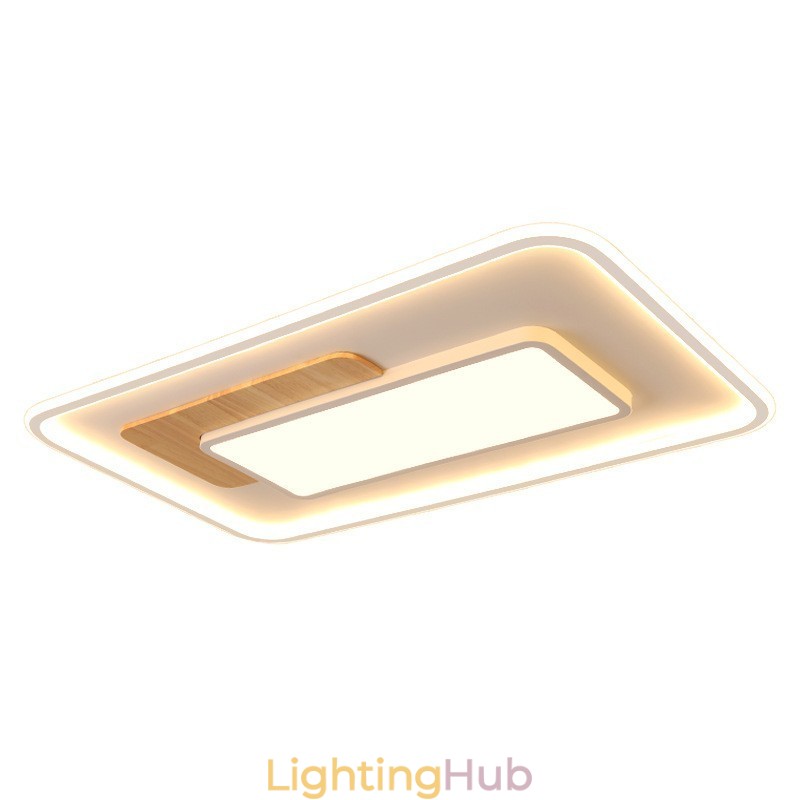 Wood Dimmable Modern Contemporary Nordic Style Rectangle Flush Mount Ceiling Lights with Remote Control Also Can Be Used As Wall Light