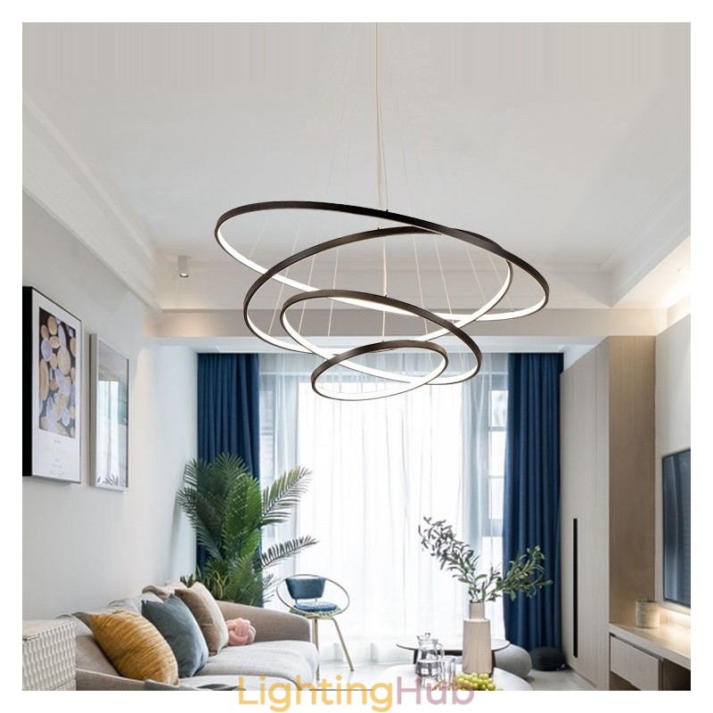 Large 4 Rings 5 Rings Black White Gold Pendant Light Modern Design