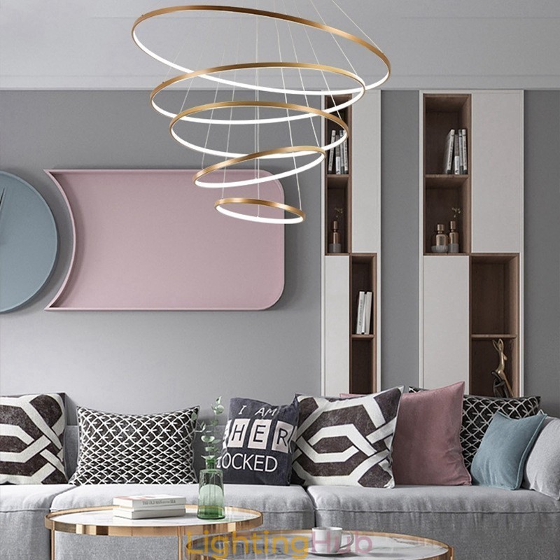 Large 4 Rings 5 Rings Black White Gold Pendant Light Modern Design