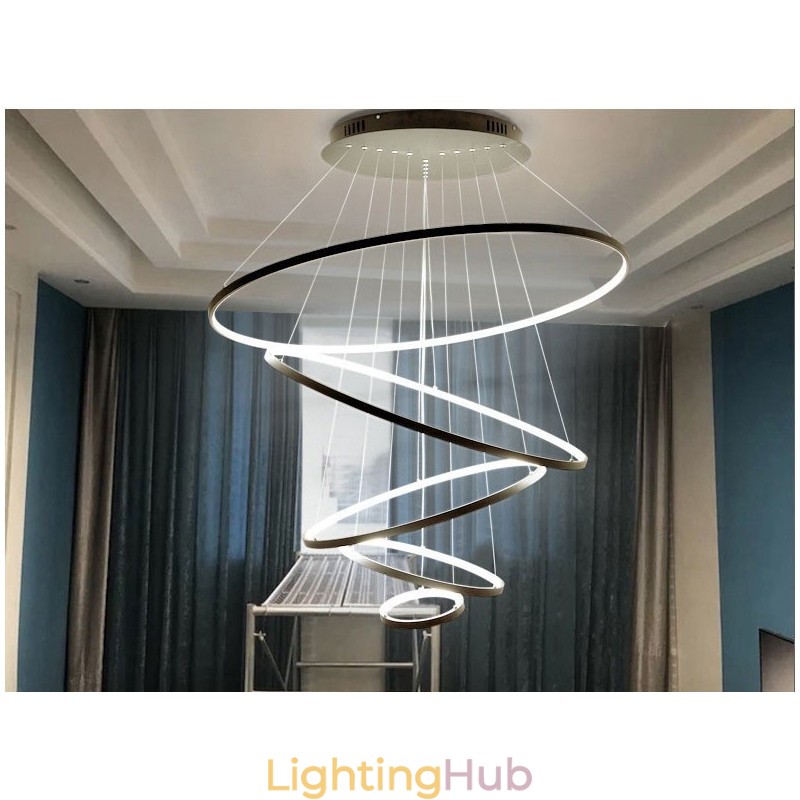 Large 4 Rings 5 Rings Black White Gold Pendant Light Modern Design