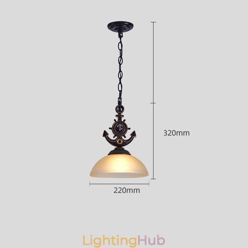 One Light Black Rustic Artistic Retro Antique Pendant Light with Glass Shade