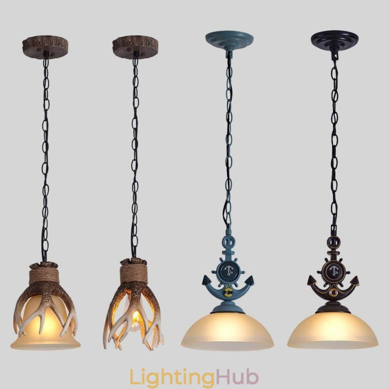 One Light Black Rustic Artistic Retro Antique Pendant Light with Glass Shade