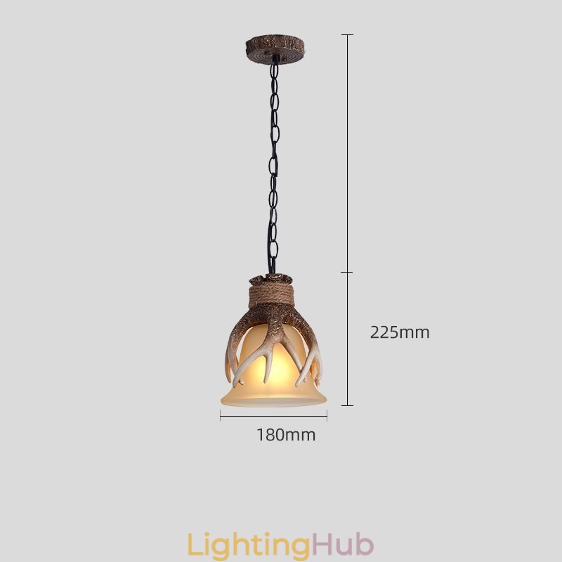One Light Rustic Artistic Retro Antler Antique Pendant Light with Glass Shade