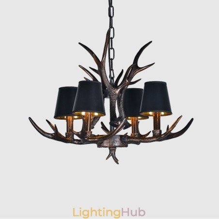 4 Light Black Rustic Artistic Retro Antler Antique Chandelier with Shades 4 Light Black Rustic Artistic Retro Antler Antique Chandelier with Shades