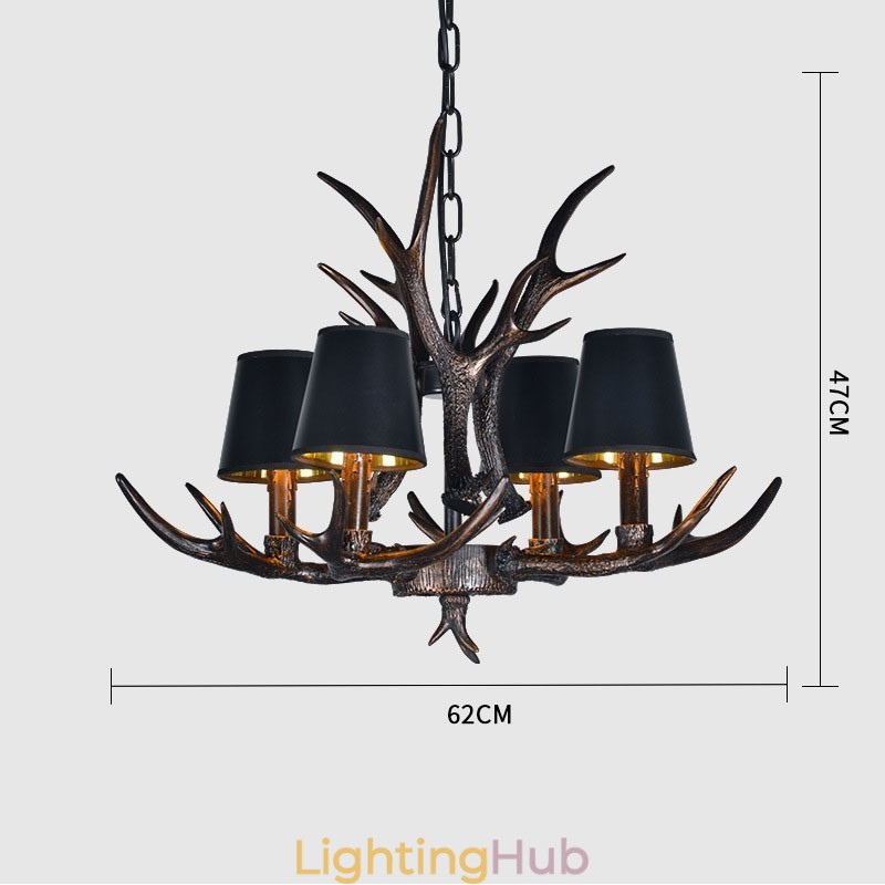 4 Light Black Rustic Artistic Retro Antler Antique Chandelier with Shades