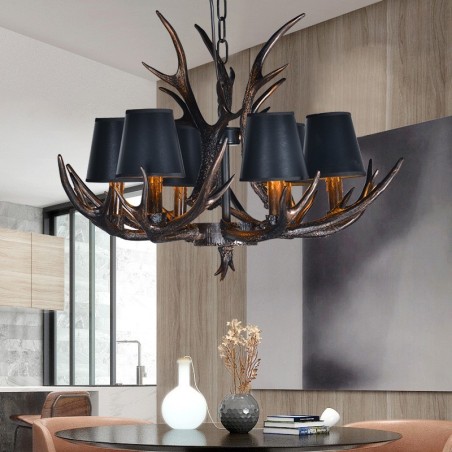 6 Light Black Rustic Artistic Retro Antler Antique Chandelier with Shades 6 Light Black Rustic Artistic Retro Antler Antique Chandelier with Shades