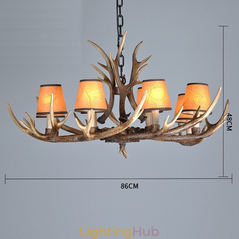 8 Light Rustic Artistic Retro Antler Antique Chandelier with Shades