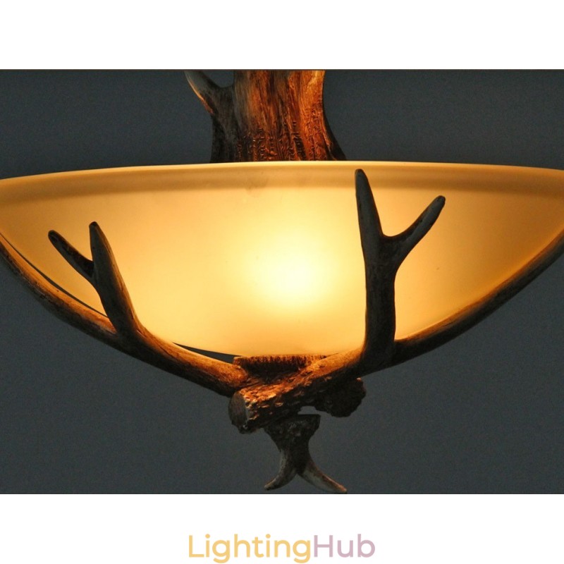 One Light Rustic Artistic Retro Antler Antique Pendant Light with Glass Shade
