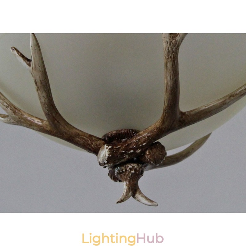 One Light Rustic Artistic Retro Antler Antique Pendant Light with Glass Shade