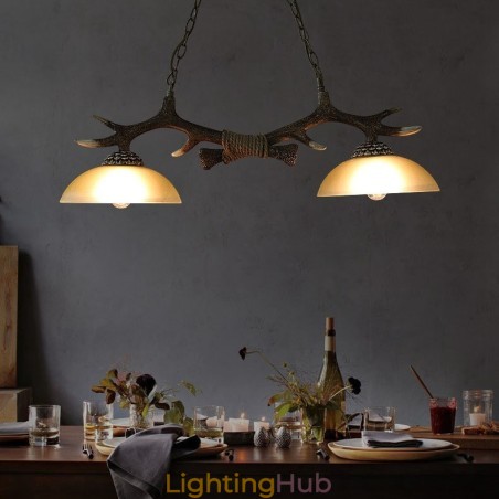 2 Light Black Rustic Artistic Retro Antler Antique Pendant Light with Glass Shade 2 Light Black Rustic Artistic Retro Antler Antique Pendant Light with Glass Shade