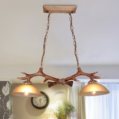 2 Light Brown Rustic Artistic Retro Antler Antique Pendant Light with Glass Shade 2 Light Brown Rustic Artistic Retro Antler Antique Pendant Light with Glass Shade