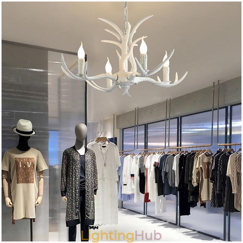 4 Light White Rustic Artistic Retro Antler Antique Chandelier