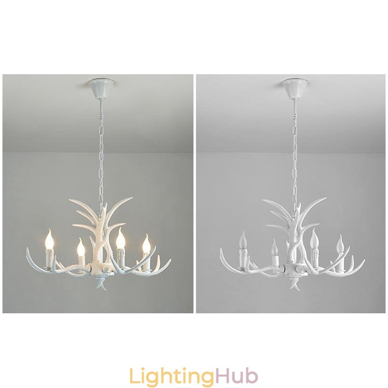 4 Light White Rustic Artistic Retro Antler Antique Chandelier