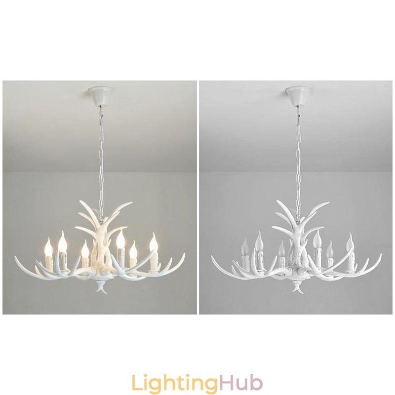 6 Light White Rustic Artistic Retro Antler Antique Chandelier