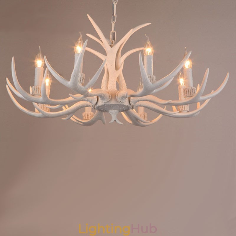 8 Light White Rustic Artistic Retro Antler Antique Chandelier